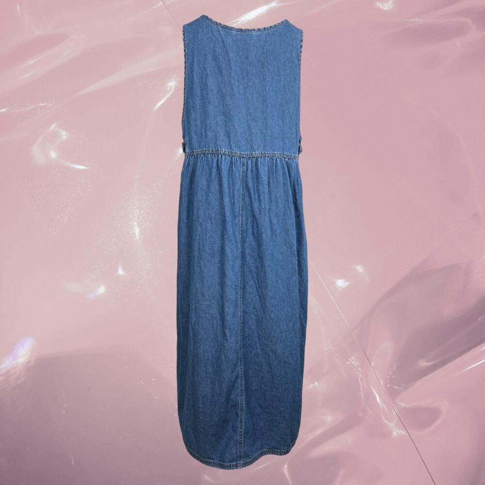Y2K Whimsy Erika & Co. blue denim maxi dress with pockets cottage core maternity - Picture 3 of 6